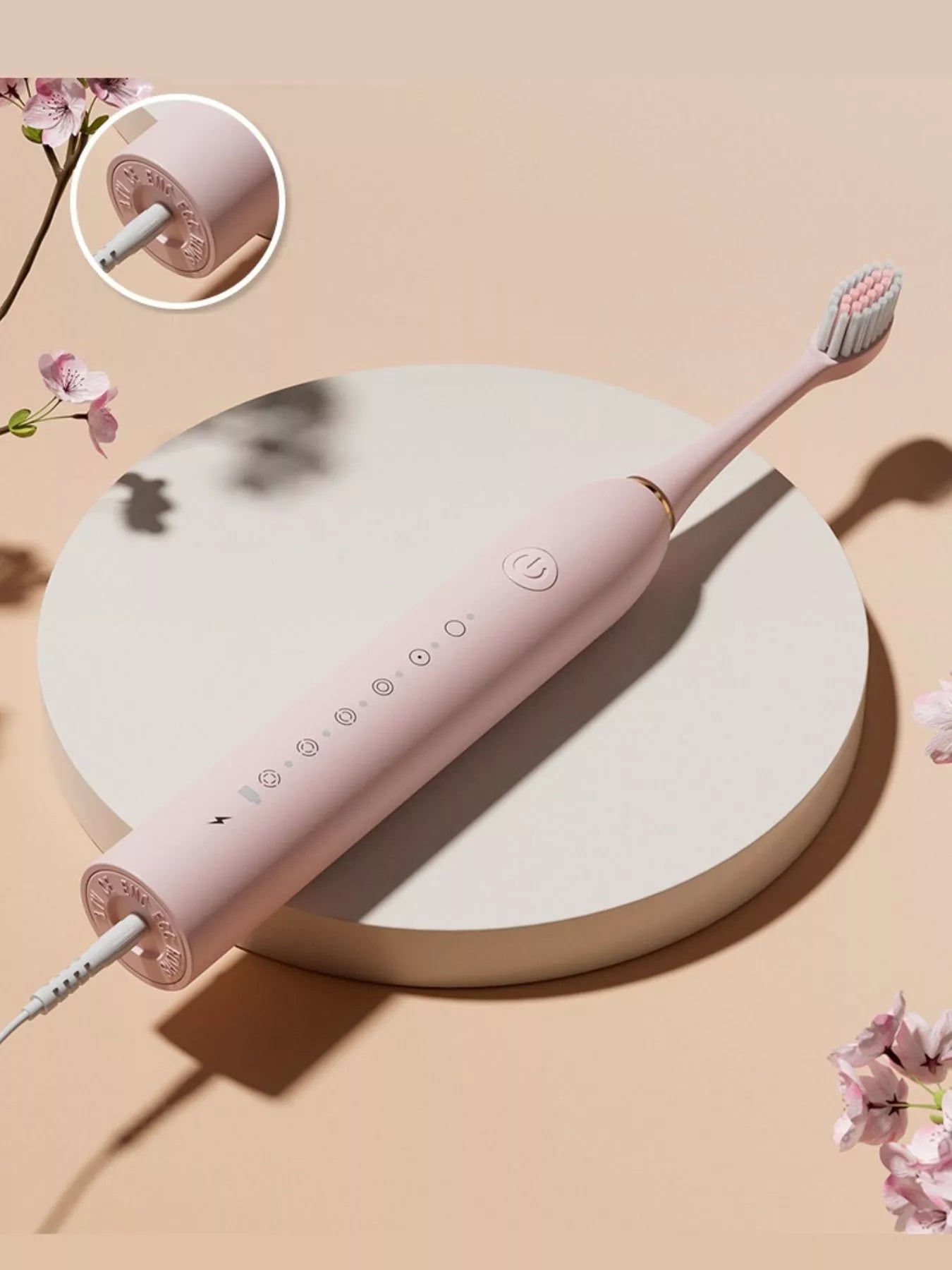 White electric toothbrush with multiple brushing modes, featuring a sleek design and ergonomic handle by Trendsi.