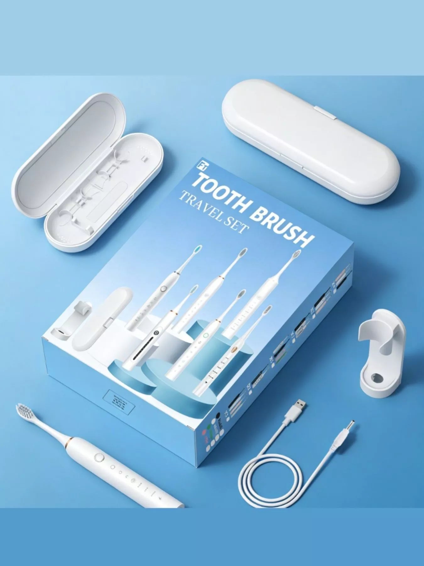 White electric toothbrush with multiple cleaning modes by Trendsi, featuring a sleek design and ergonomic handle.