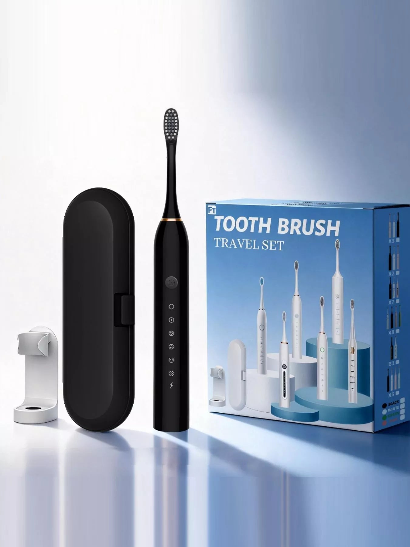 White Trendsi electric toothbrush with multiple cleaning modes, featuring sleek design and ergonomic handle.