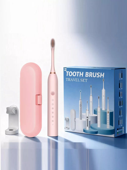 White electric toothbrush with multiple cleaning modes, branded Trendsi, showing ergonomic handle and brush head for oral hygiene.