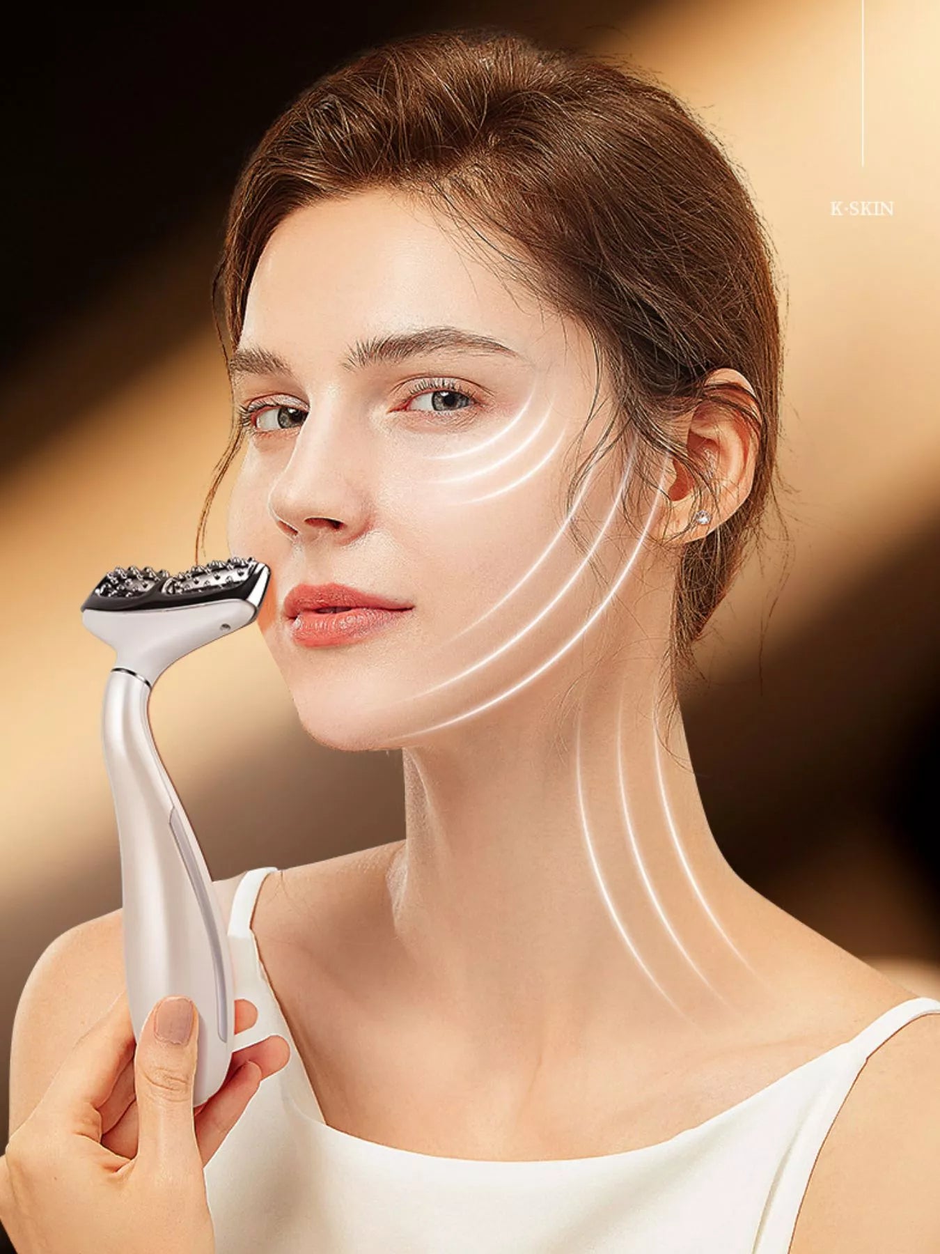 White Trendsi facial massager beauty device for skin relaxation and rejuvenation, shown with its ergonomic design and smooth surface.