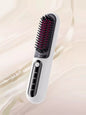 White heated hair straightening comb by Trendsi with wide teeth for smoothing and styling hair effectively.