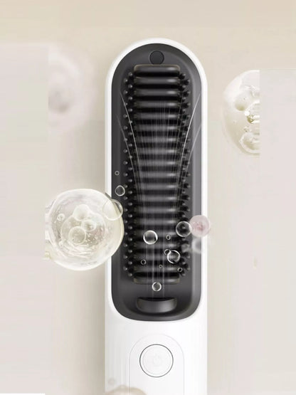 White heated hair straightening comb by Trendsi, with ceramic plates and ergonomic handle, designed for smooth styling.