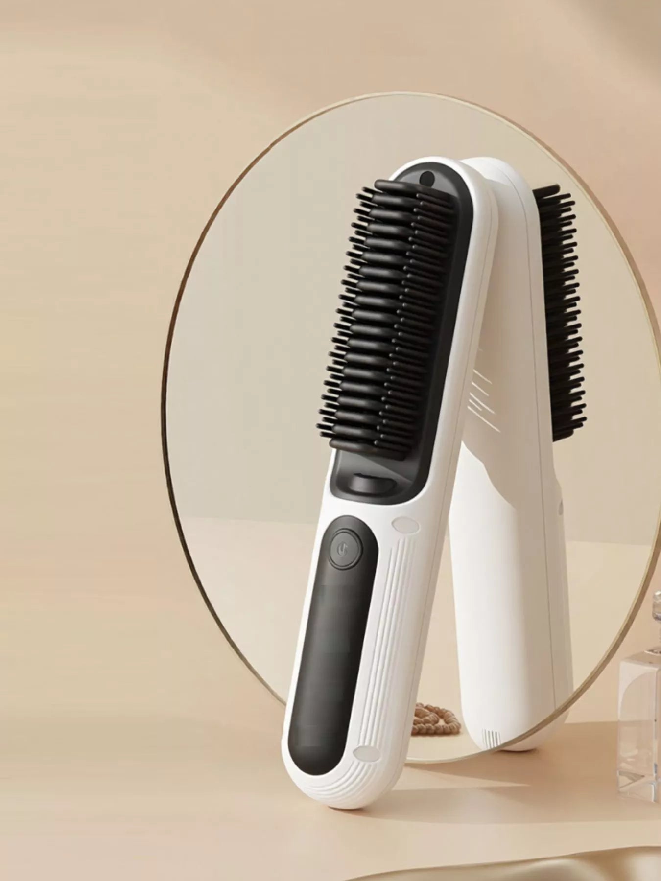 White heated hair straightening comb by Trendsi, with ceramic plates and ergonomic handle, designed for smooth, straight hair styling.