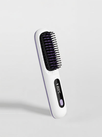 White heated straightening comb by Trendsi, cordless styling tool with adjustable temperature for sleek, straight hair.