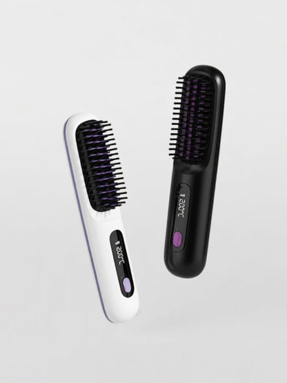 White Trendsi heated straightening comb with ergonomic handle and adjustable temperature settings, designed for smooth, sleek hair styling.