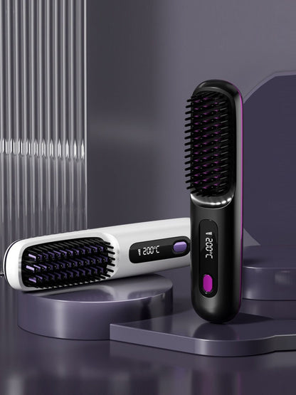 White Trendsi heated straightening comb with one size, featuring a sleek design and ceramic plates for smooth hair styling.