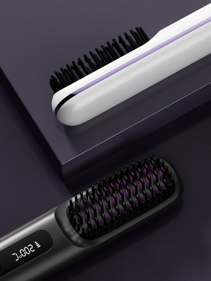 White Trendsi heated straightening comb with ceramic plates for sleek, straight hair styling.