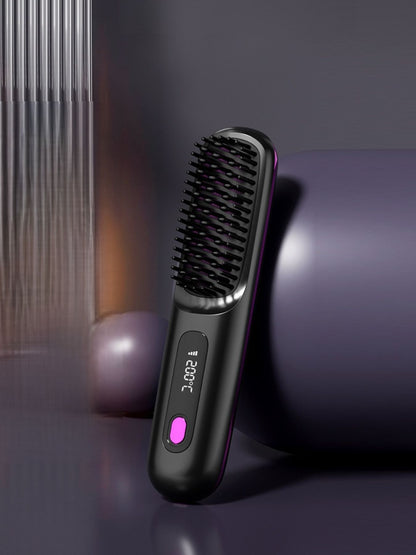White heated straightening comb by Trendsi, showcasing its sleek design and teeth for easy hair styling and straightening.