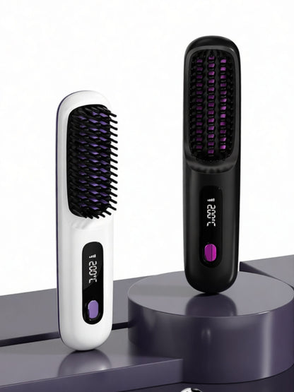 White Trendsi heated straightening comb with ergonomic handle, designed for smooth, sleek hair styling.