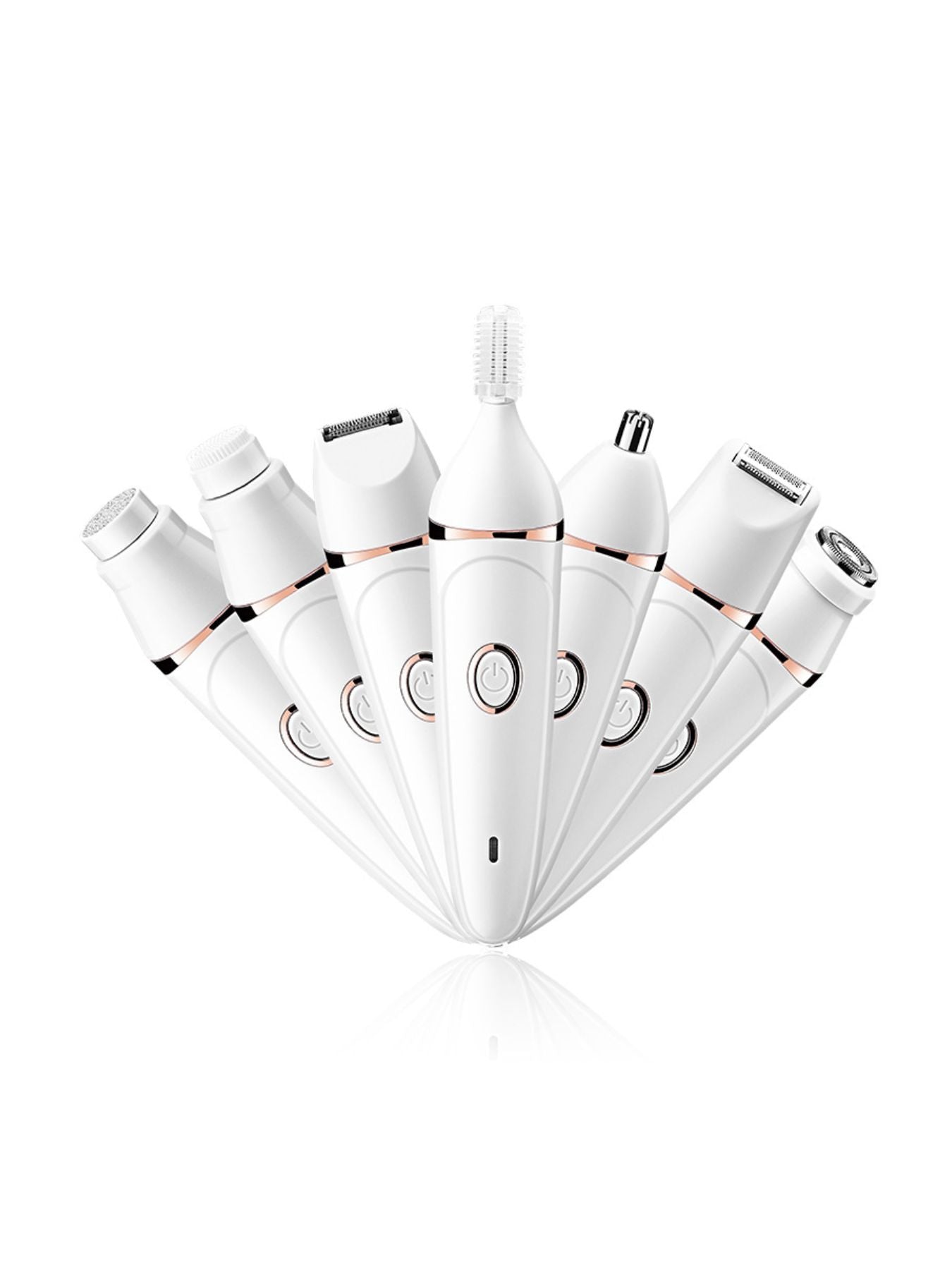 White Trendsi painless multifunctional hair removal epilator with multiple attachments for smooth skin removal.