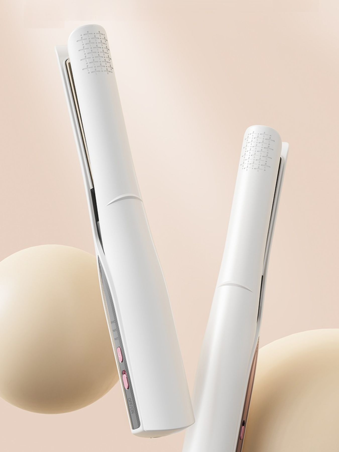 White portable ceramic hair straightener by Trendsi, compact design with ceramic plates for smooth, straight hair on the go.
