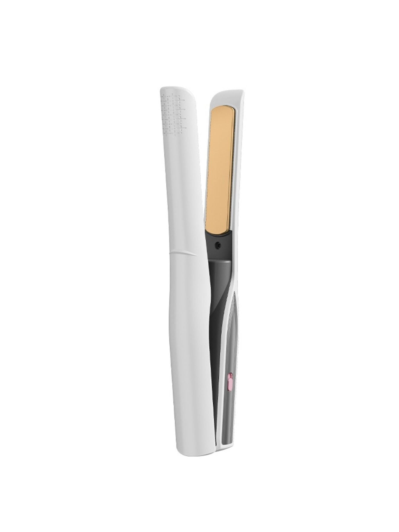 White portable ceramic hair straightener by Trendsi with sleek design and compact size for easy styling on the go.