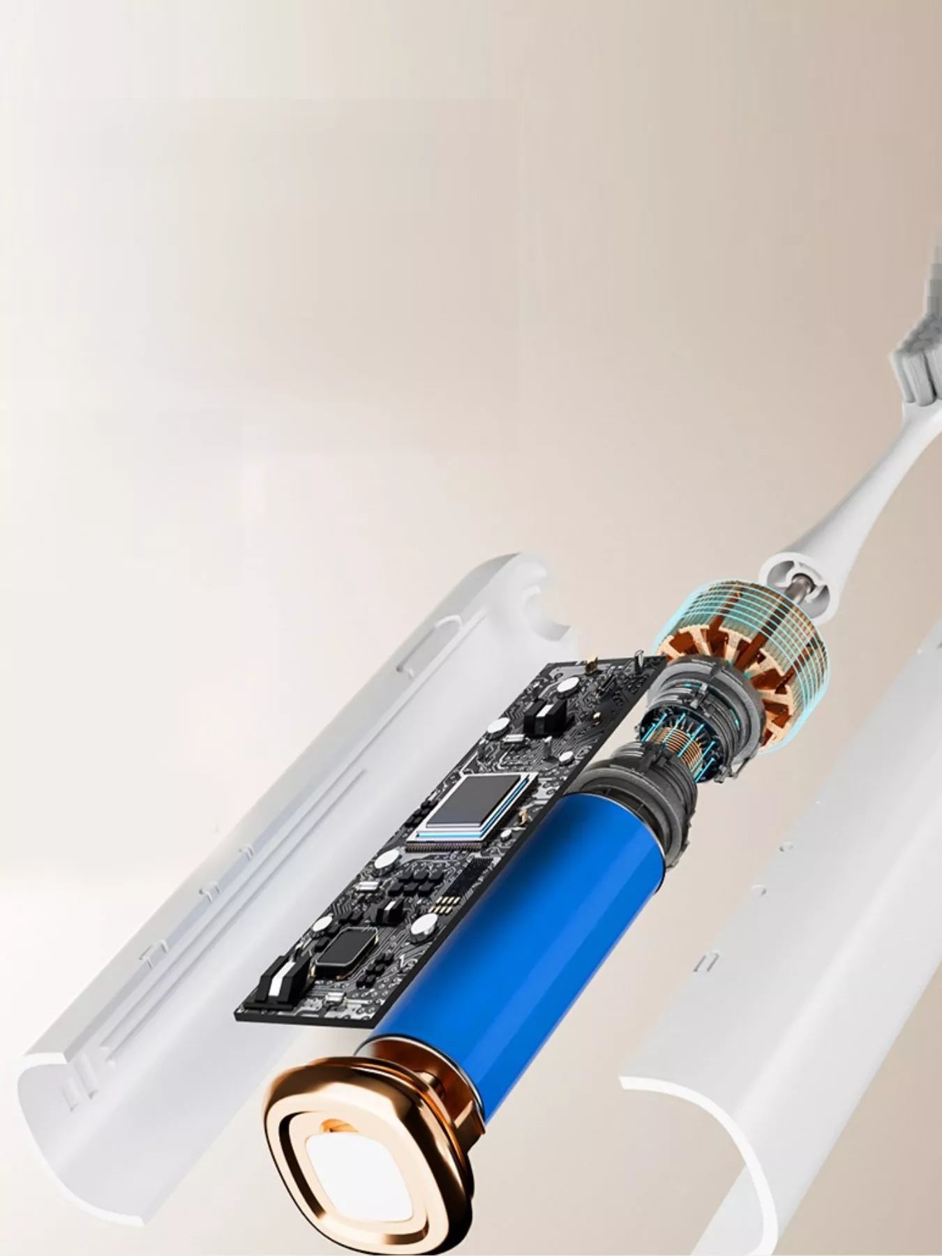 White portable electric toothbrush by Trendsi with a compact design and brush head, ideal for travel and everyday oral care.