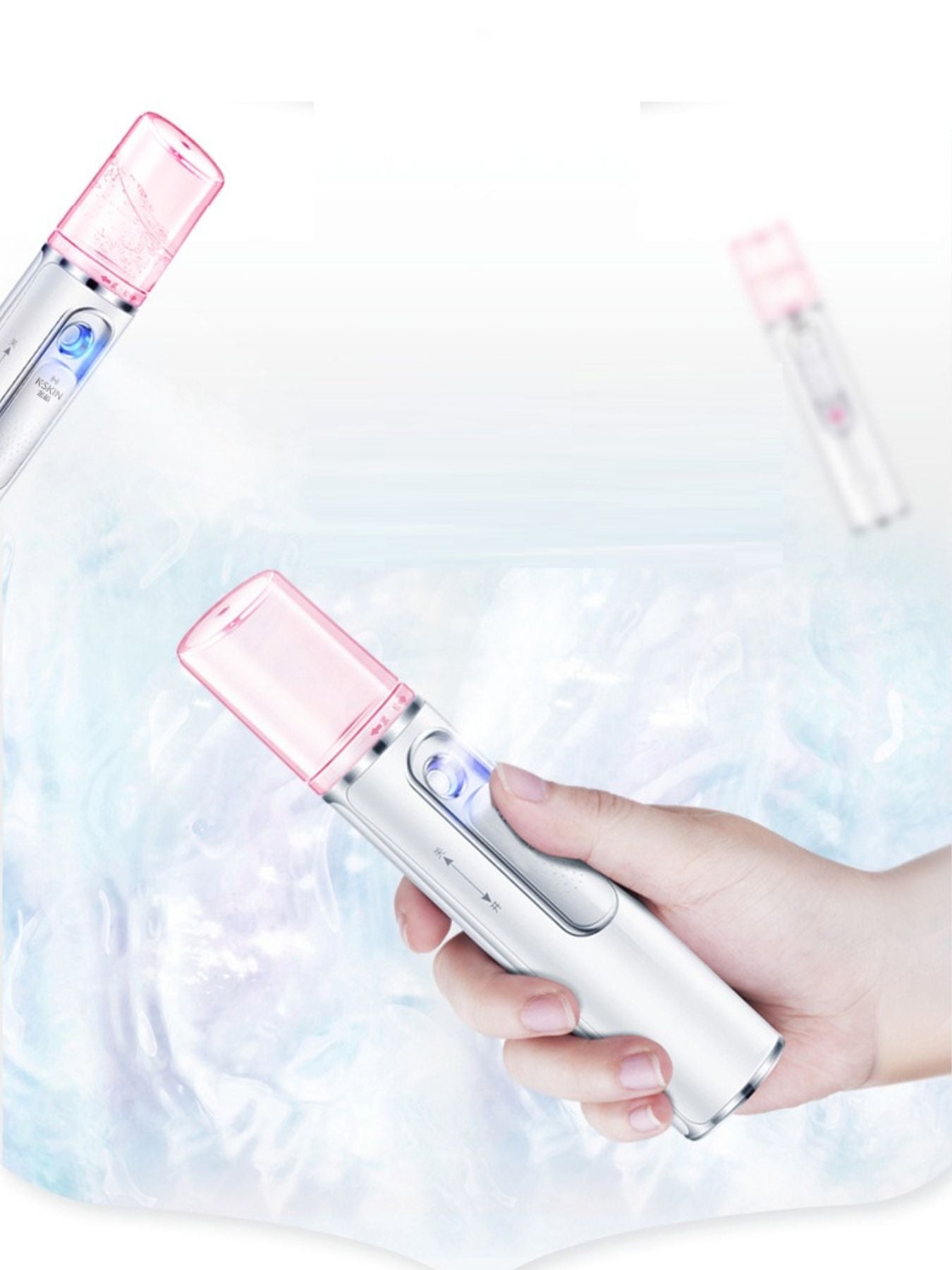 White portable facial mister nano sprayer by Trendsi, compact handheld device for refreshing skincare.
