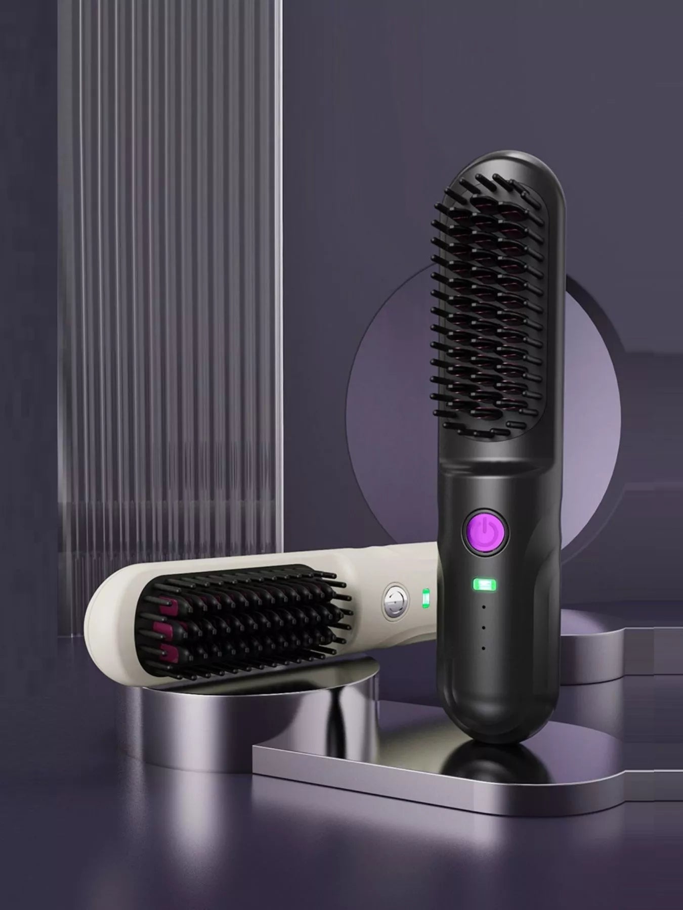 White portable heated straightening comb by Trendsi, compact design for quick hair styling and smoothing.