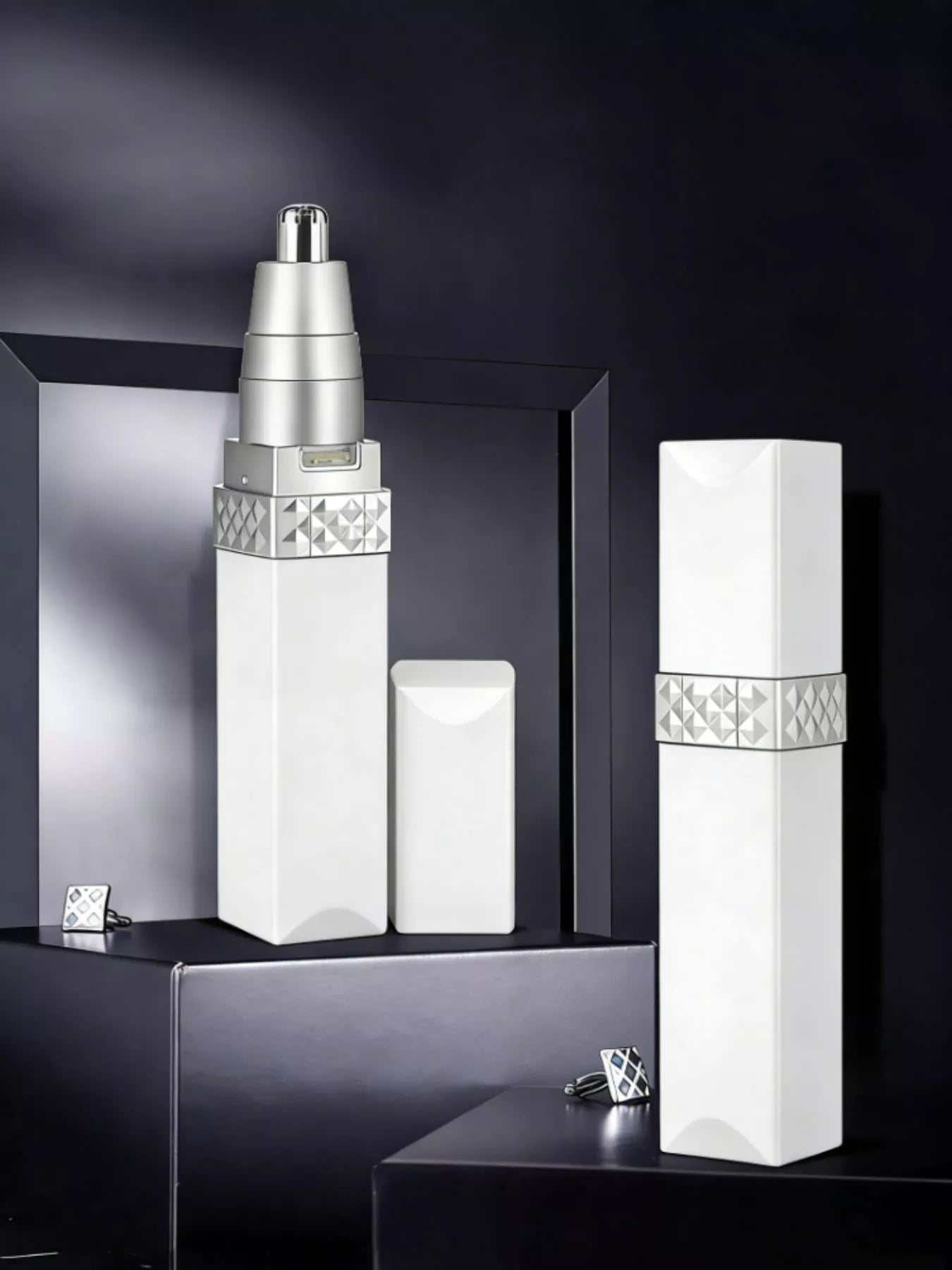 White portable nose hair trimmer by Trendsi, compact design for easy grooming and precise trimming of nose hair.