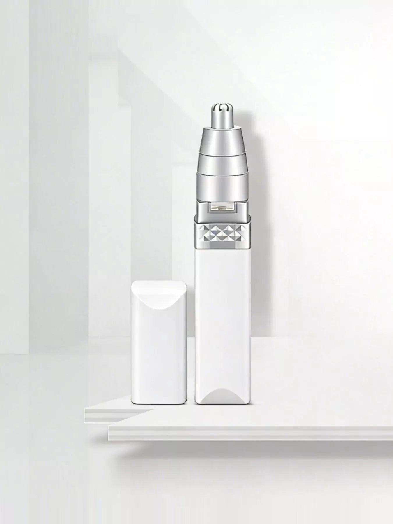 White portable nose hair trimmer by Trendsi, compact design with a sleek build for easy grooming.