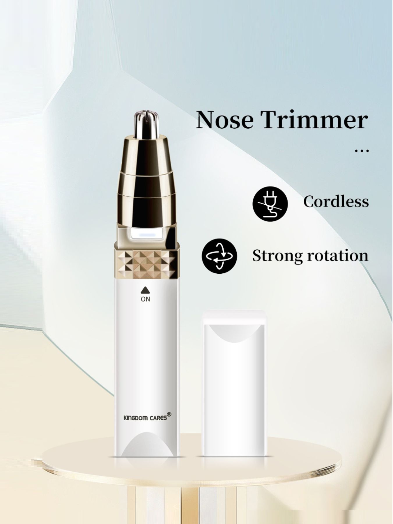 White portable nose hair trimmer by Trendsi with compact design and ergonomic shape for easy grooming.