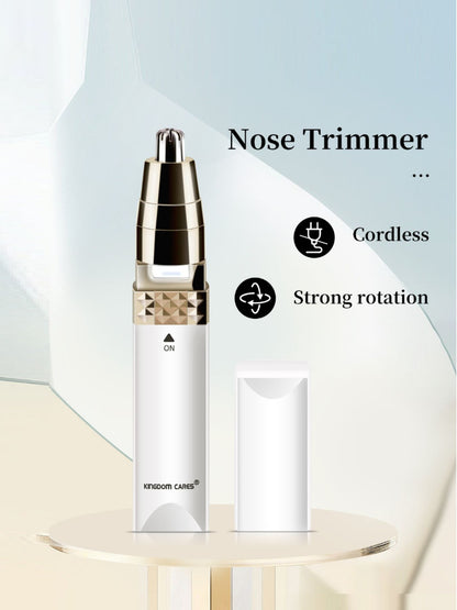 White portable nose hair trimmer by Trendsi with compact design and ergonomic shape for easy grooming.