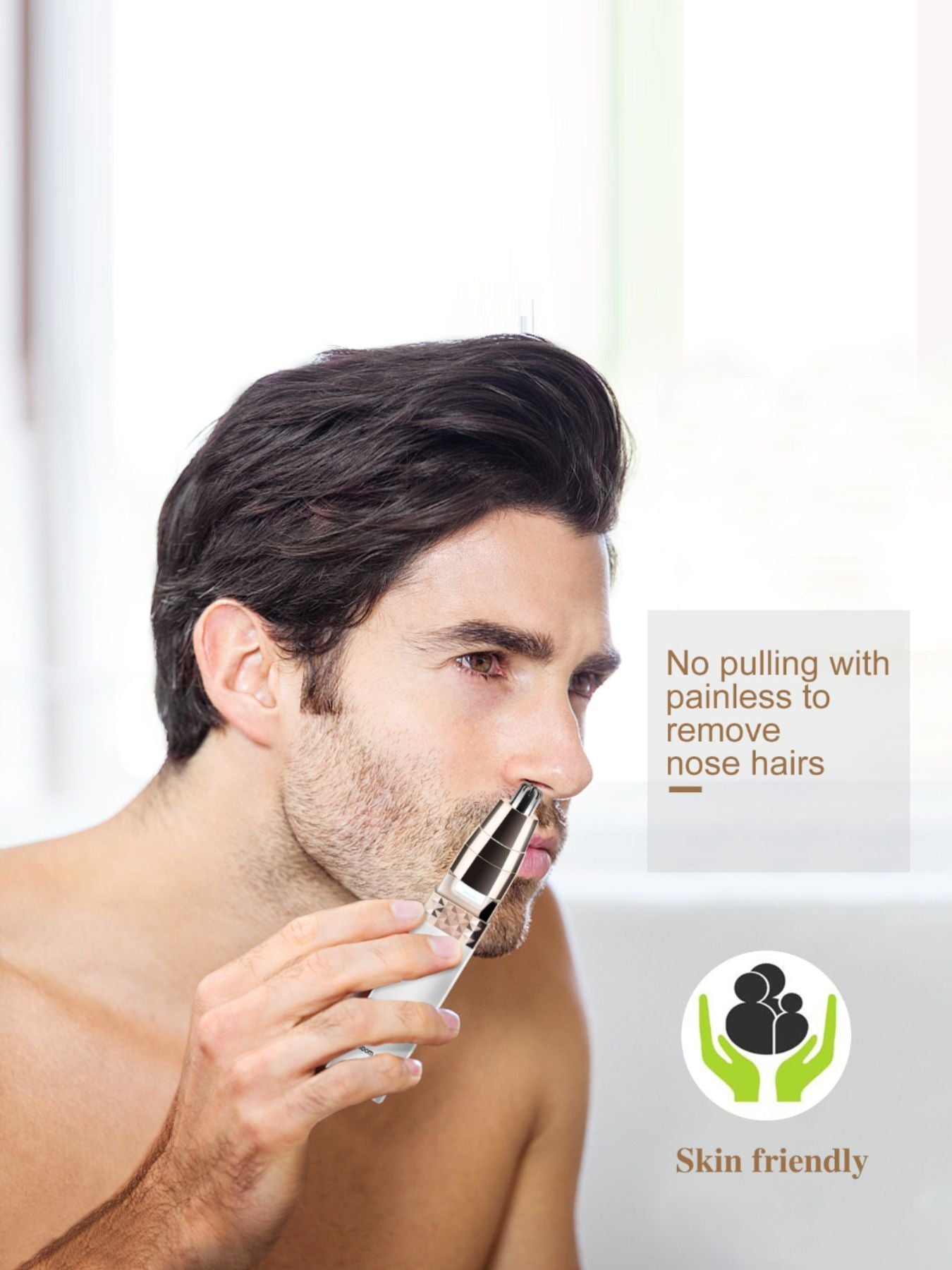 White portable nose hair trimmer by Trendsi with compact design and precision blades for easy grooming.