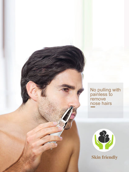 White portable nose hair trimmer by Trendsi with compact design and precision blades for easy grooming.