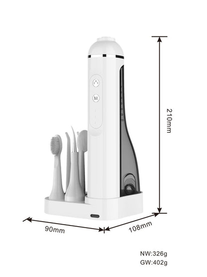 White portable water flosser with multiple nozzles, compact design, and ergonomic handle for oral hygiene by Trendsi.