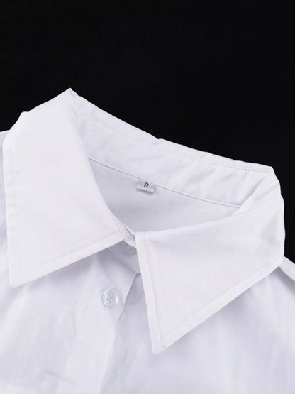White button-front long sleeve maxi shirt dress by Trendsi, featuring a relaxed fit and classic collar.