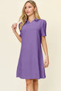 White Trendsi Double Take full-size textured short sleeve dress with a collared neck, displayed on a hanger.