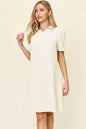 White Trendsi Double Take full-size textured short sleeve dress with a collared neck and stylish design.