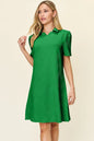 White double take full-size textured collared neck short sleeve dress by Trendsi, shown on a model with a stylish fit.
