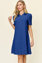 White Trendsi Double Take full-size textured short sleeve dress with a collared neck, perfect for casual or semi-formal wear.