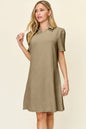 White double take full size texture collared neck short sleeve dress by Trendsi, featuring a stylish collar and textured fabric.