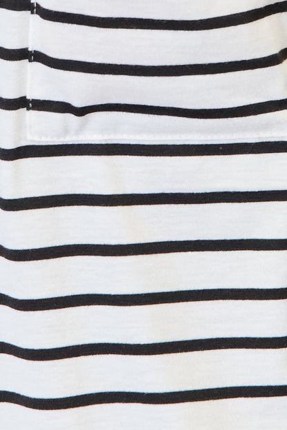 White striped open front longline cardigan from Trendsi, featuring a cozy, relaxed fit and stylish vertical stripe pattern.
