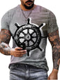 Men's white full-size artistic compass graphic round neck T-shirt, plus size, featuring a bold, creative design by Trendsi.