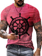 Men's plus size white round neck T-shirt with an artistic compass graphic by Trendsi, featuring a bold, creative design.