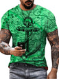 Men's white full-size T-shirt with an artistic compass graphic on the round neck, plus size, by Trendsi.