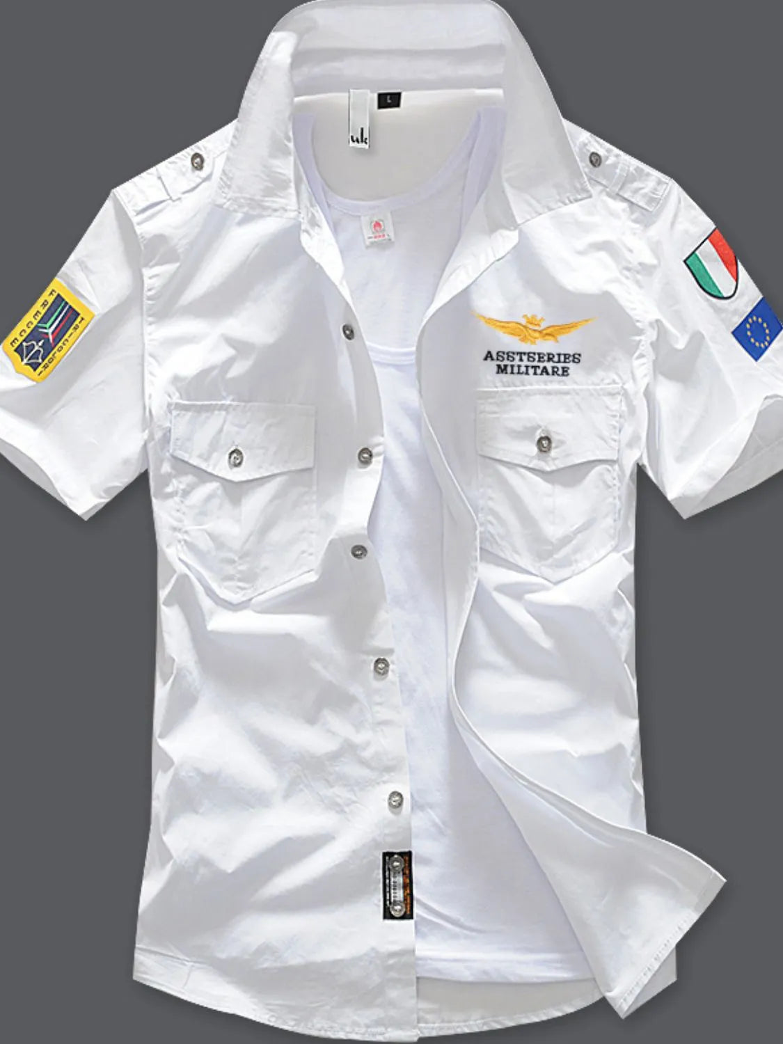 White men's full-size button-up short sleeve shirt by Trendsi, showcasing a classic fit and casual style.