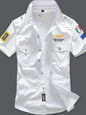 White men's full-size button-up short sleeve shirt by Trendsi, showcasing a classic fit and casual style.