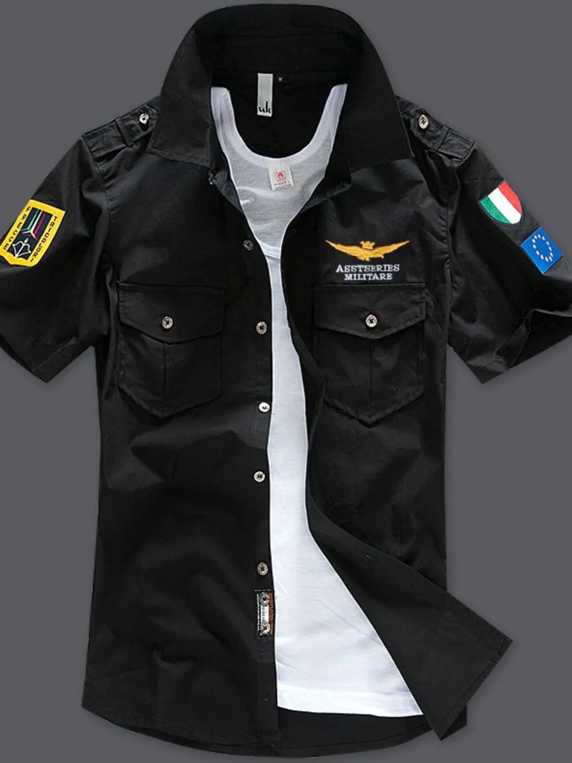 White men's plus size short sleeve button-up shirt by Trendsi, showing front view with collar and button details.