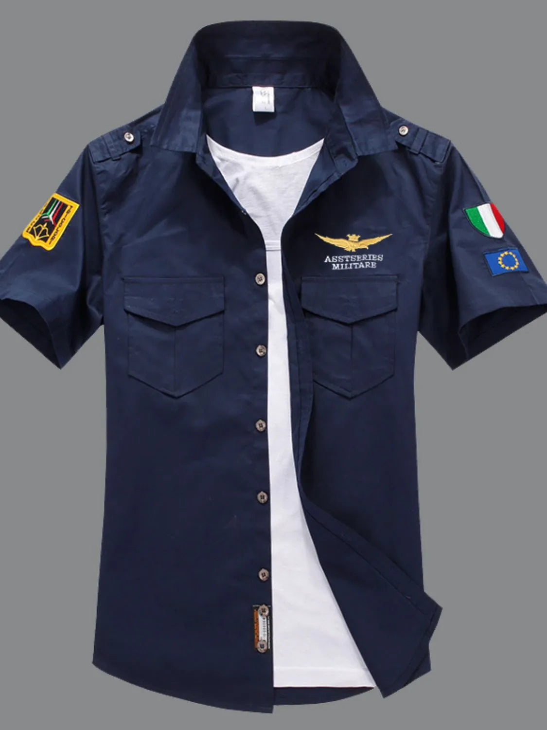 White men's full-size button-up short sleeve shirt by Trendsi, showcasing a classic fit and casual style in a plus size.