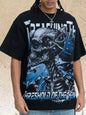 White men's skull graphic round neck T-shirt by Trendsi, featuring bold skull design on soft cotton fabric.
