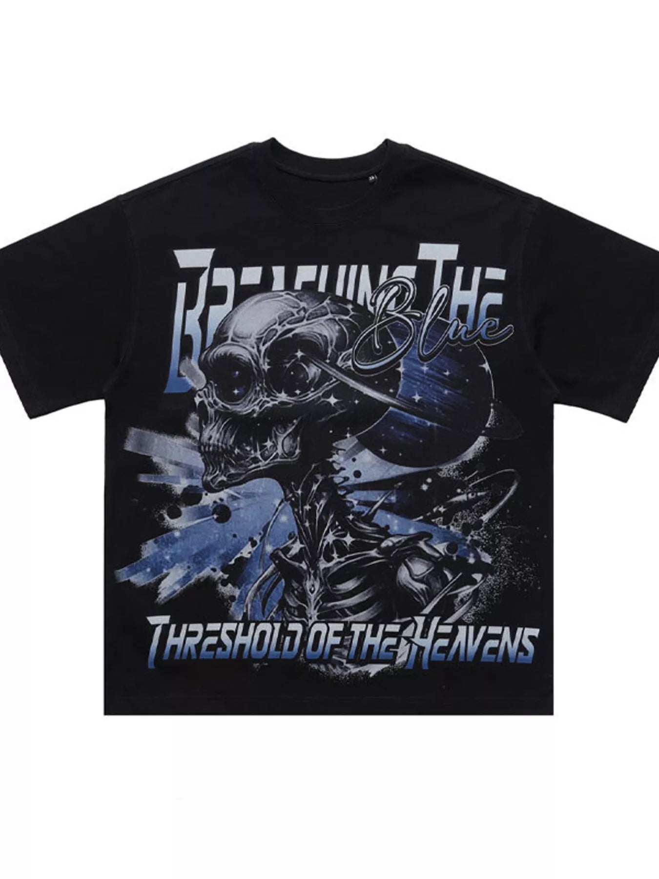 White men's skull graphic round neck T-shirt by Trendsi, featuring a bold skull design on the front.
