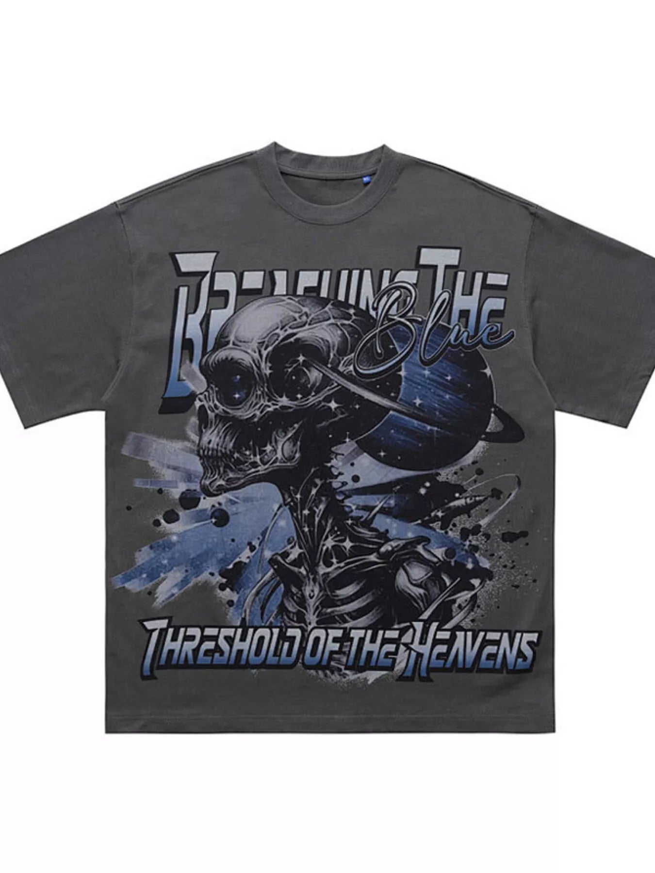 White men's skull graphic round neck T-shirt by Trendsi, featuring a bold skull design on the front.