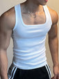 White men's square neck wide strap tank top by Trendsi, front view showing the sleeveless design and square neckline.