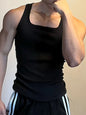 White men's square neck wide strap tank top from Trendsi, showcasing the fitted design and stylish neckline.