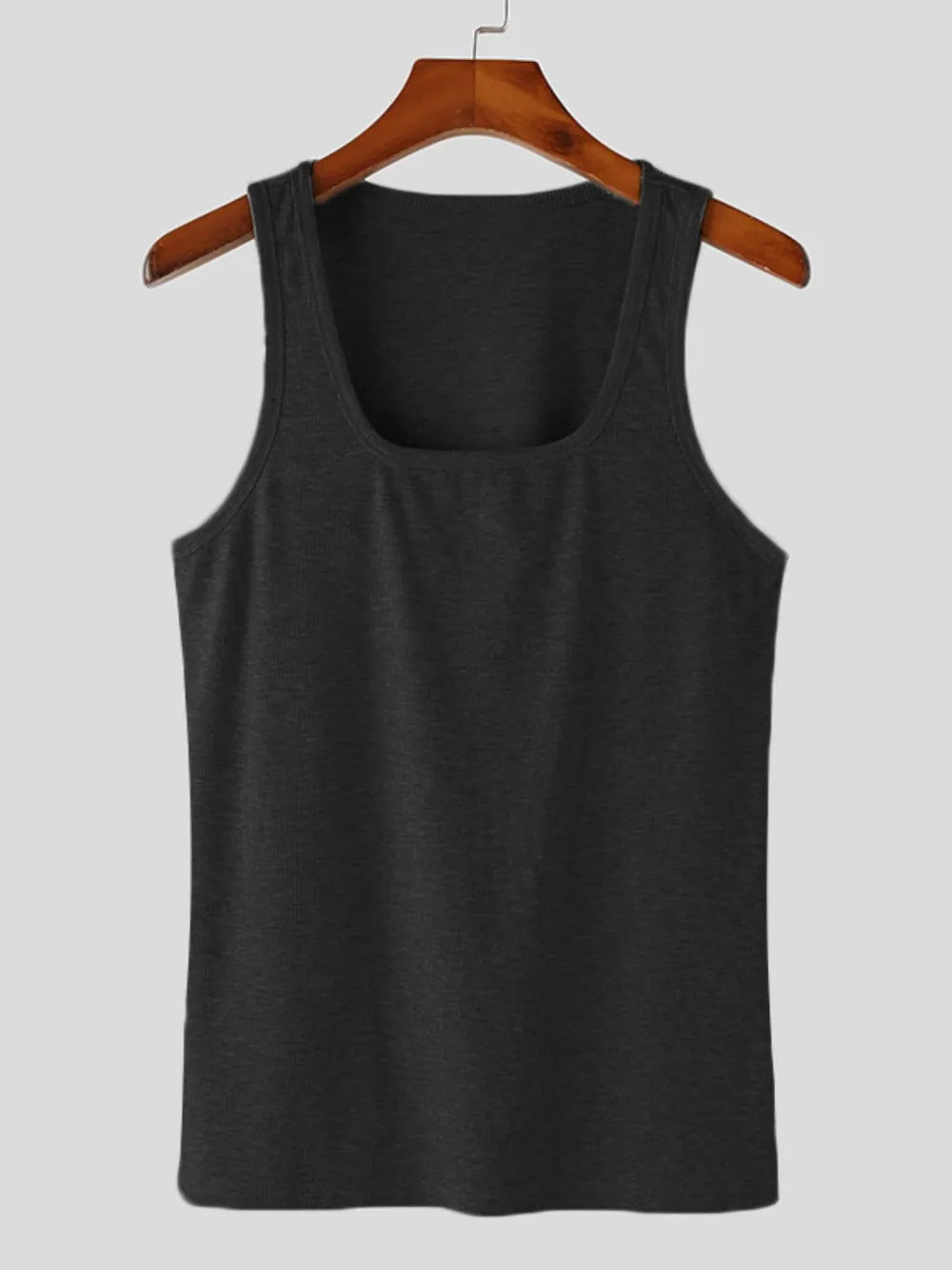 White men's square neck wide strap tank top by Trendsi, showcasing its fitted design and broad shoulder straps.