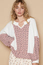 White waffle knit floral notched long sleeve top from Trendsi with a stylish notched neckline and long sleeves.