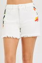 White RISEN high-rise flower printed shorts with tummy control from Trendsi, showcasing a stylish, comfortable summer design.