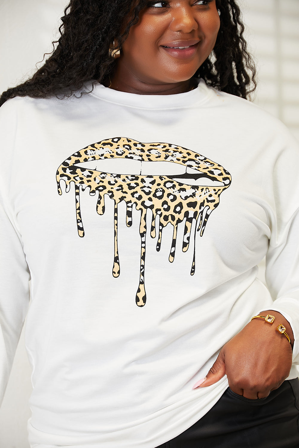 White Simply Love graphic dropped shoulder round neck sweatshirt by Trendsi, casual and comfortable for everyday wear.